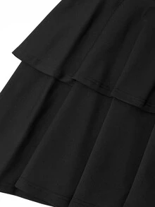 Poshavie Poshavie Rok Wanita Ukuran Plus Elegan dan Modis, Terbuat dari Kain Elastis yang Nyaman dan Melangsingkan, Hem Berlapis Ganda yang Indah dan Elegan, Cocok untuk Bepergian, Berbelanja, dan Kencan - Hitam - View 9
