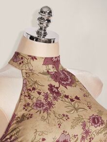 SHEIN ICON 大尺碼 Y2K 夏季外出波西米亞西式鄉村音樂會女款性感露背花卉印花掛脖上衣 - 卡其色 - 查看 10