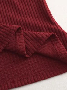 Balvessa French Style Off-Shoulder Twisted Knot Brushed Ribbed Knit Long Sleeve Top, Women's Autumn/Winter New Design Gentle Elegant Blouse, Suitable For Daily Wear, Commuting, Inner Layering T-Shirt, Office Outfit - Burgundy - View 7