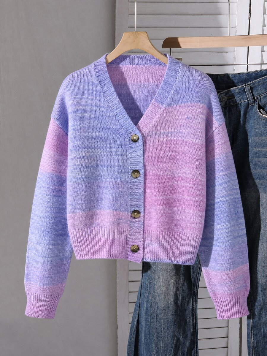 SHEIN Tween Girl Colorblock Casual Daily Cardigan - Multicolor - View 1