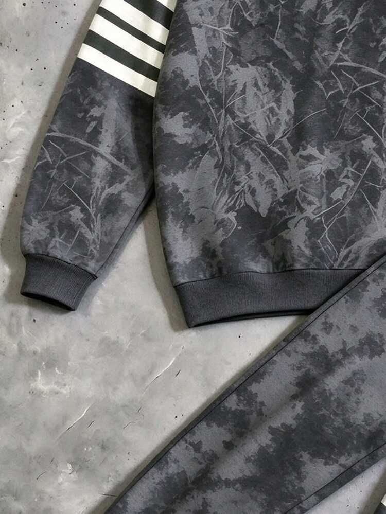 Setelan 2 Potong Streetwear Kasual Anak Laki-Laki Remaja, Longgar Minimalis, Motif Garis-Garis Abu-abu dan Kuda, Atasan Sweatshirt Kerah Bulat dan Celana Olahraga, Cocok untuk Sekolah Musim Gugur - MultiWarna - View 5