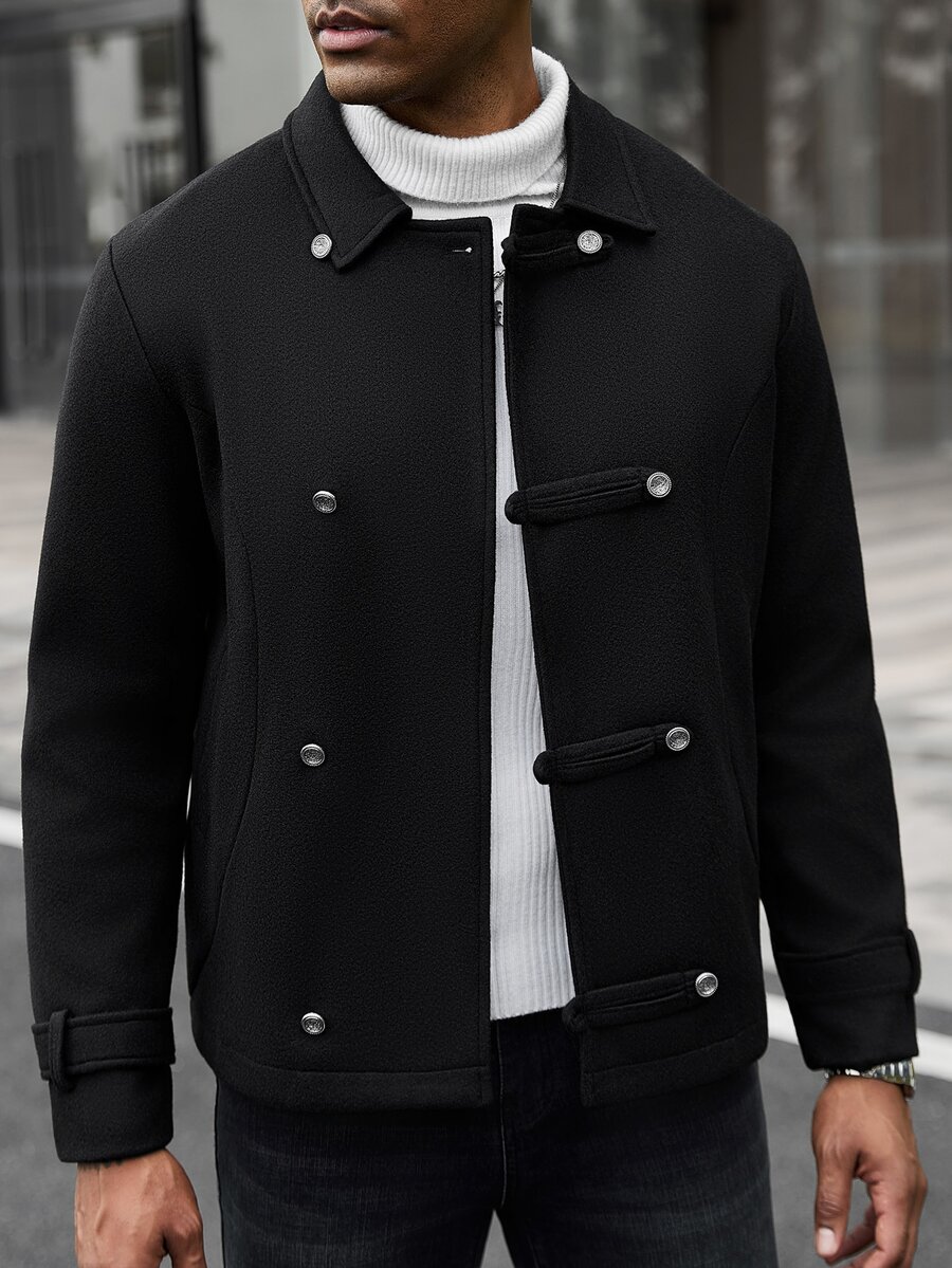 Manfinity CasualCool Men's Mature Casual Solid Color Wool Black Short Jacket, Best Choice For Holiday Gift - Black - View 1