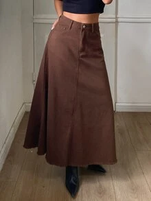 DAZY Women's Fashion Button Pocket Denim Skirt - Brown - View 3