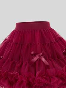 SHEIN Baby Girls' Elegant, Gorgeous, And Lovely Pink Tulle Puff Skirt, Perfect For Parties In Spring And Summer - Red - View 4