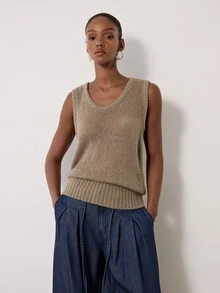 MERLEAU Women's Modern Solid Color Round Neck Casual Versatile Knit Vest - Light Grey - View 3