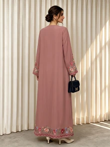 SHEIN Najma رداء نسائي بطبعة زهور وأكمام طويلة لعطلة الشاطئ - متعدد الألوان - مشاهدة 2