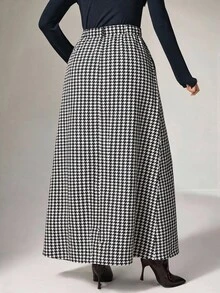 Modelyn Plus Size Women's Houndstooth Casual Daily Wear Skirt - Black and White - View 2