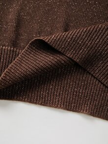 SHEIN 新款春夏秋冬女款時尚休閒 Lurex 針織斜裁 V 領上衣，落肩七分袖收口，聖誕之夜深棕色 - 咖啡棕 - 查看 7