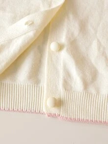 Genkimix Kids 女童針織開襟衫蝴蝶結刺繡上衣 彩虹白色寬腿長褲 公主娃娃兒童兩件套 母女裝 秋季 - 粉色 - 查看 5