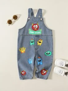 SHEIN Baby Boy Baby Girl Baby Boy Spring Autumn Casual Cute Animal Print Denim Overalls - Blue - View 4