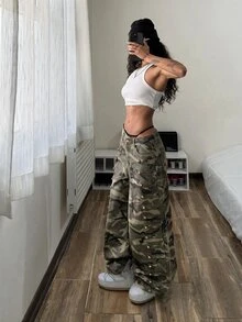 StreetHx 女款迷彩休閒日常旅行牛仔褲，附口袋與鈕扣 - 彩色 - 查看 6