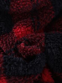 SHEIN 嬰兒男/女童簡約紅黑格紋雙面刷毛立領長袖半拉鍊衛衣，柔軟舒適，秋冬冬季，聖誕 - 紅色 - 查看 7