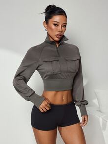 Slayform Slayform Women's Solid Color Casual Daily Wear Sports Sweatshirt - Army Green - View 5