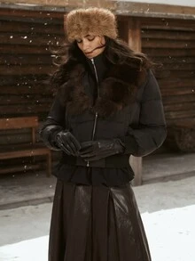 MOTF PREMIUM 2026 AUTUMN/WINTER NEW FASHION WOMEN'S FUR COLLAR WINTER COAT - Black - View 4