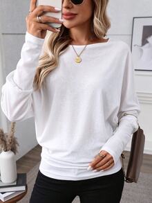 EMERY ROSE Women Solid Color Long Sleeve Minimalist Casual Top, Everyday Wear Fall Cloth For Women - White - View 6