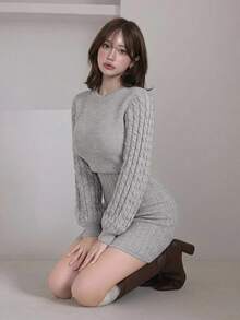FRIFUL Women's Solid Color Backless Casual Daily Knit Dress - Grey - View 5