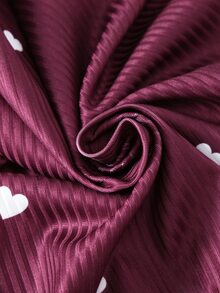 SHEIN Baby Girl 2pcs Ribbed Heart Print Footed Romper With Ruffle & Bow Hat Set, Soft Knit Autumn Daily Wear - Burgundy - View 5