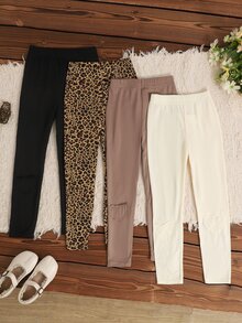 SHEIN 4件裝女童緊身褲 - 彩色 - 查看 4