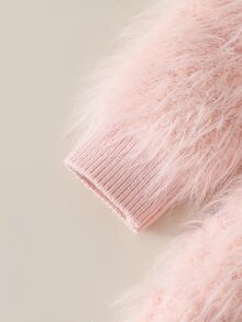 SHEIN Infant Girl Pink Sweater Dress, Soft Feminine Versatile Stylish Daily Wear, Handmade Bow, Exquisite Cute, Suitable For Outings, School, And Travel - Pink - View 9
