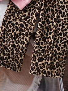 Baby Girls 2pcs Set Fashion Casual Leopard Print Bow Heart Print Crew Neck Long Sleeve Sweatshirt Leopard Print Wide Leg Pants Soft Fabric Suitable For Christmas Outings Autumn/Winter - Multicolor - View 7