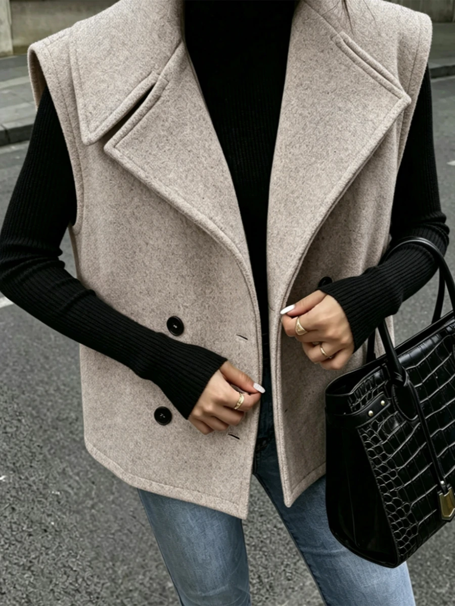 EMERY ROSE 2026 Autumn/Winter Women's Sleeveless Wool Vest Jacket, Casual Daily Wear, Street & Commute Overcoat - Light Grey - View 1