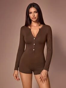 Lazeform Rompi Wanita Lengan Panjang Kasual Warna Polos untuk Sehari-hari - Coklat - View 1