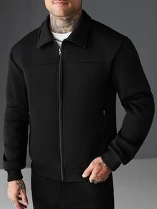 SLATEMANN Men's Solid Color Long Sleeve Jacket And Pants Casual Daily Outfit - Black - View 6