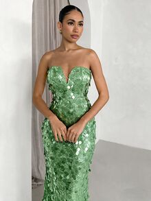 SHEIN Glamour 亮片抹胸派對洋裝，時尚優雅 - 薄荷綠 - 查看 4