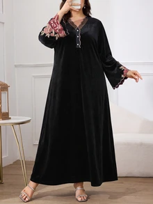Al Najma Plus Size Women's Floral Print Casual Party Arabian Dress - Black - View 4