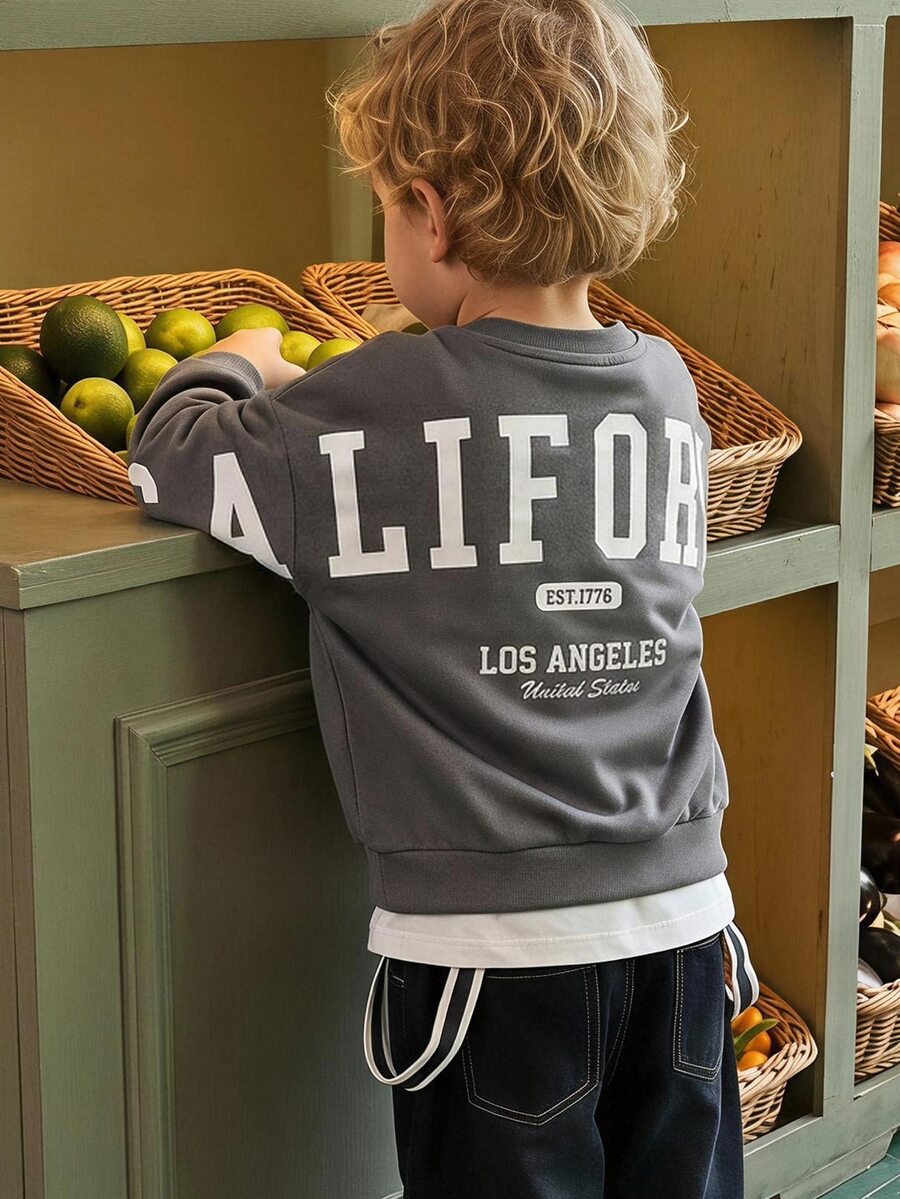 Young Boy Drop Shoulder Kids Crew Neck Long Sleeve Sweatshirt With Cartoon Graphic, Suitable For Autumn/Winter - Multicolor - View 1