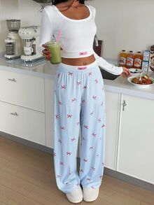 ZzzCrew Women's Vibrant Contrast Color High Elasticity Skin-Friendly Ribbed Texture Casual Slim Fit Long Sleeve & Long Pants Loungewear Pajama Set - Multicolor - View 4