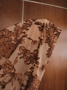 Anewsta Women's Autumn/Winter Elegant Commute High Elastic 3D Floral Burnout Semi-High Neck Fitted Pullover Top - Brown - View 8