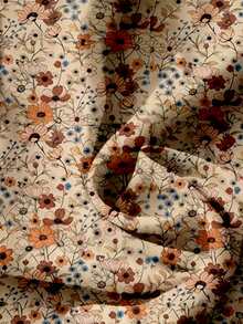Mellowie Khaki Floral Print Casual Loose V-Neck Double Layer Ruffle Flutter Sleeve Top (Autumn/Winter New) - Multicolor - View 5