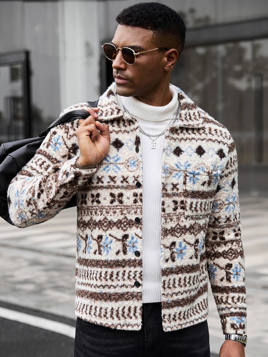 Manfinity CasualCool Men's Thick Wool Blend Long Sleeve Jacket, Winter - Multicolor - View 1
