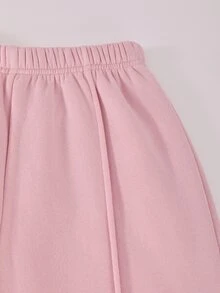 SHEIN Tween Girls Fall Winter Fleece Lined Striped Half Zip Sweatshirt And Solid Color Straight Leg Sweatpants Casual Cozy Knit Two Pieces Tracksuit 2pcs Set - Dusty Pink - View 5