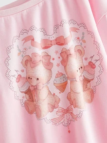 ROMWE J-Fashion Y2K Camo Print Embroidered Bowknot Strap Women's Sweatshirt - Pink - View 2