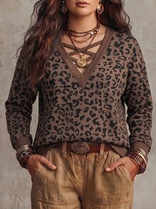 SHEIN LUNE كنزة رياضية كاجوال بألوان متباينة للنساء مقاس كبير، خريف/شتاء - متعدد الألوان - مشاهدة 4