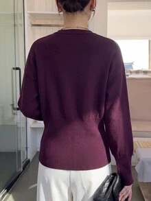 Mulvari Women's V-Neck Design Frog Button Autumn/Winter Long Sleeve Cardigan Burgundy Vintage Fall/Winter Christmas Going Out - Purple - View 2