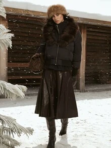 MOTF PREMIUM 2026 AUTUMN/WINTER NEW FASHION WOMEN'S FUR COLLAR WINTER COAT - Black - View 5