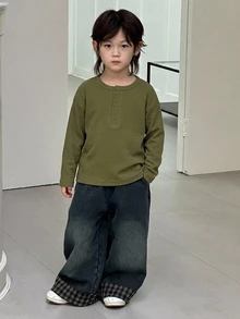 Dazy Kids Young Boy Solid Color Casual Daily Long Sleeve T-Shirt - Army Green - View 6