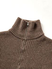 SHEIN 新款春夏秋冬運動風羅紋針織中長版貼身洋裝 女款 半拉鍊領 蝙蝠袖 長袖 側開衩 - 摩卡棕 - 查看 5