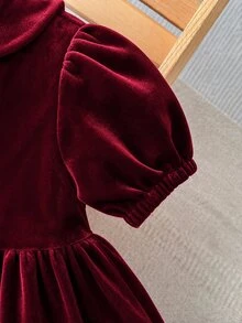 SHEIN Baby Girl Bow Decor Peter Pan Collar Fashion Party Dress - Red - View 7