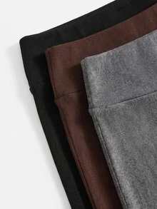 SHEIN Tween女孩秋冬針織黑色、深灰色、淺灰色高腰寬腰帶修身直筒寬腿長褲，百搭簡約舒適街頭風3件套 - 彩色 - 查看 8