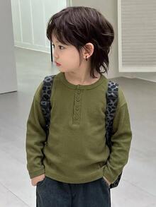 Dazy Kids Young Boy Solid Color Casual Daily Long Sleeve T-Shirt - Army Green - View 7