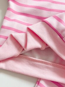SHEIN 女嬰新生兒可愛熊刺繡圖案條紋圓領套頭衛衣與鬆緊腰長褲2件套，適合秋冬，百搭時尚休閒 - 彩色 - 查看 7