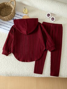 SHEIN Young Girl Solid Color Hoodie And Pants Casual Daily Outfit - Multicolor - View 2