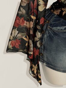 SHEIN ICON ملابس علوية نسائية بمقاسات كبيرة بطبعة زهور وياقة عنق البجعة وأكمام واسعة عصرية - متعدد الألوان - مشاهدة 7
