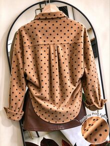 Franclia Women's Polka Dot Casual Daily Long Sleeve Blouse - Camel - View 2