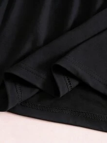 SHEIN Teen Girl Fall Ruched Bust T-Shirt With Heart-Shaped Neckline, Delicate Collarbone Accent, Holiday - Black - View 8