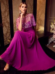 MOTF Soiréza ELEGANT DETACHABLE BEADED SHAWL & RUCHED BUST STRAPLESS MAXI GOWN FOR FORMAL PARTIES,WEDDING,GALAS - Hot Pink - View 8